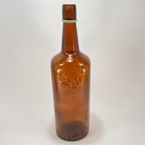 Vtg Anchor Hocking Glass Bottle Amber Embossed Ancient Age Kentucky Whiskey 60s